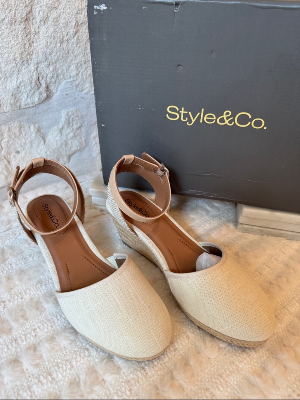 Style & Co. Cream Espadrille Wedge Ankle-Strap Sandals